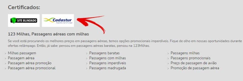 Certificado e associação que a 123 milhas faz parte