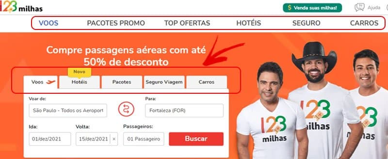 Página principal da 123 Millhas