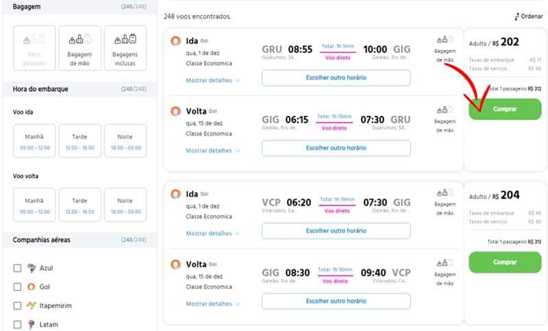 Valores da passagens aéreas