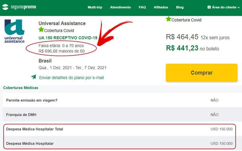 Plano da Universal Assistance de seguro viagem para idosos para viajar no Brasil