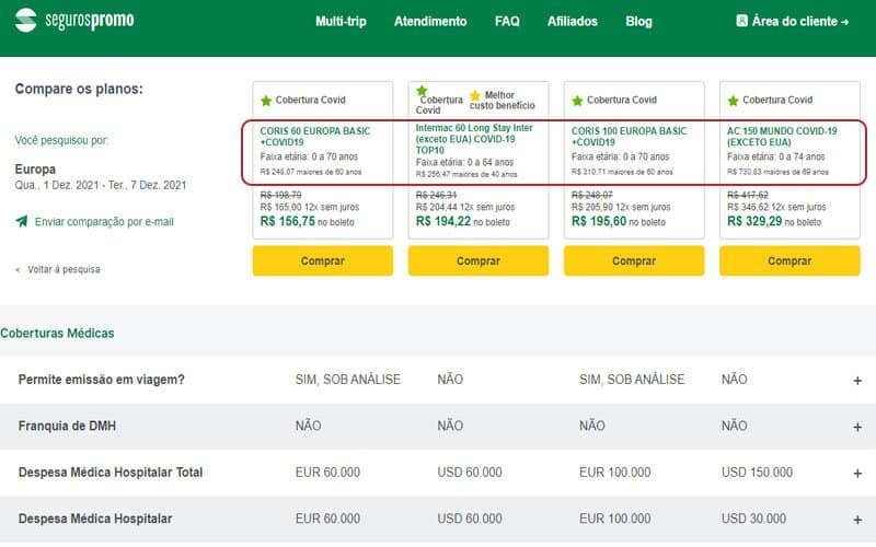 Comparativo de quatro seguro viagem para idosos para Europa