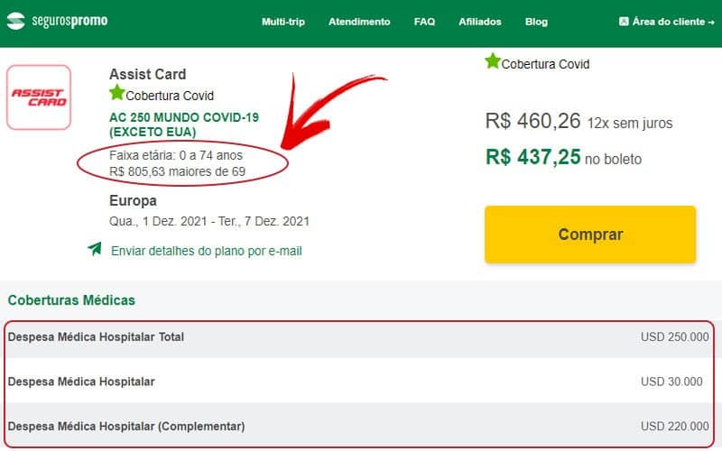 Preço do plano mais completo para Europa