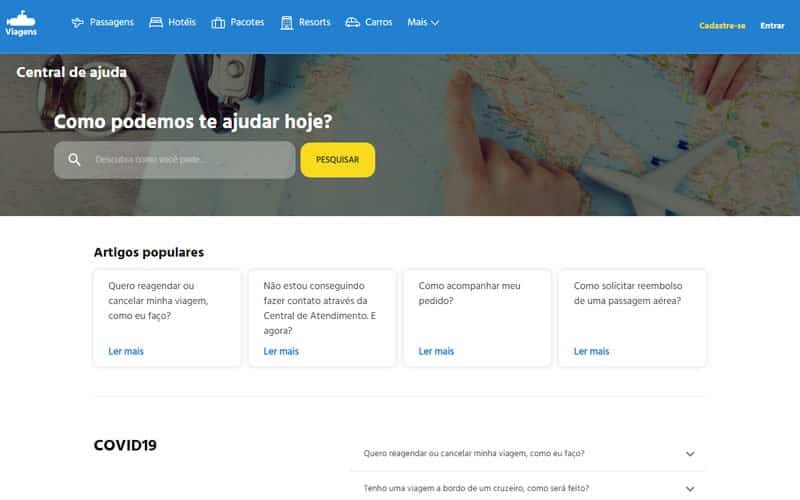 Página com todas as dúvidas sobre viagens na Submarino Viagens