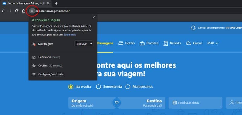 Cadeado indicado que o certificado HTTPS está ativo no site