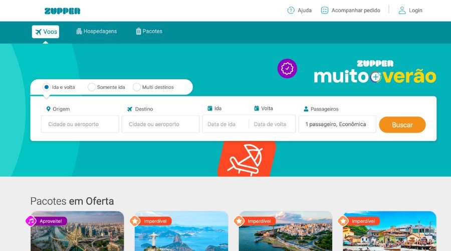 Página principal do Zupper Viagens