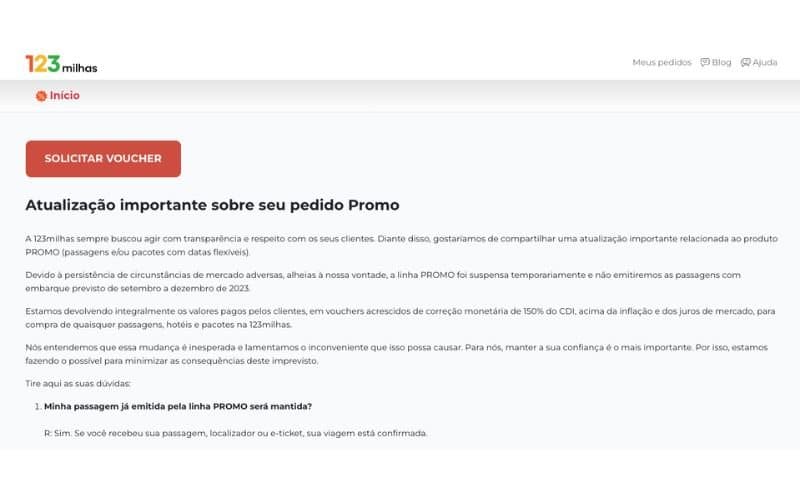 123 milhas suspende passagens promo