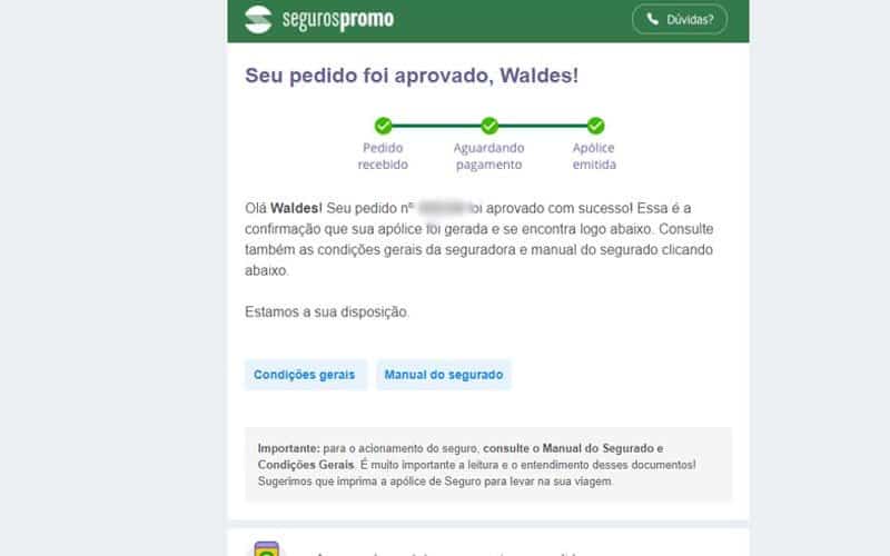 E-mail com a confirmação do pedido