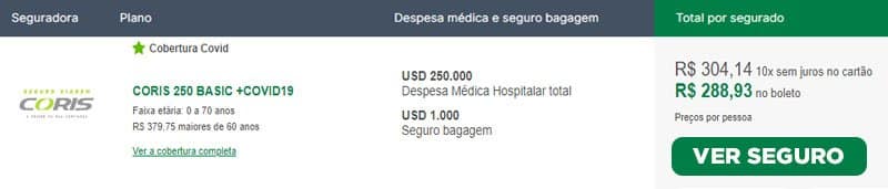 Descrição de cobertura e valor de um seguro bem completo para Santiago