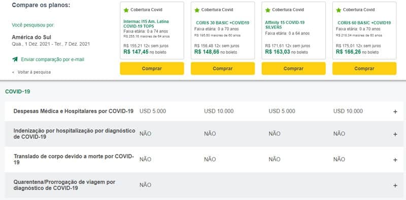 Página da Seguros Promo onde você pode comparar os planos