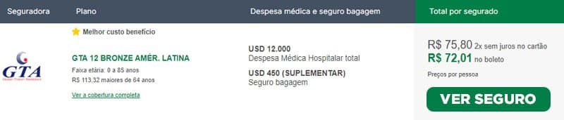 Descrição das coberturas e o valor do seguro mais barato para Santiago