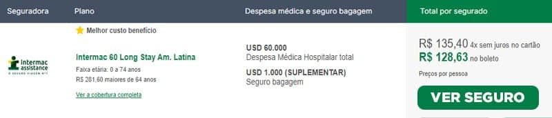 Descrição do seguro viagem com bom custo benefício para Santiago