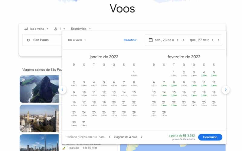 Página do Google Voos
