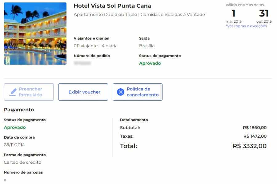Página com os valores que paguei no Hurb para Punta Cana