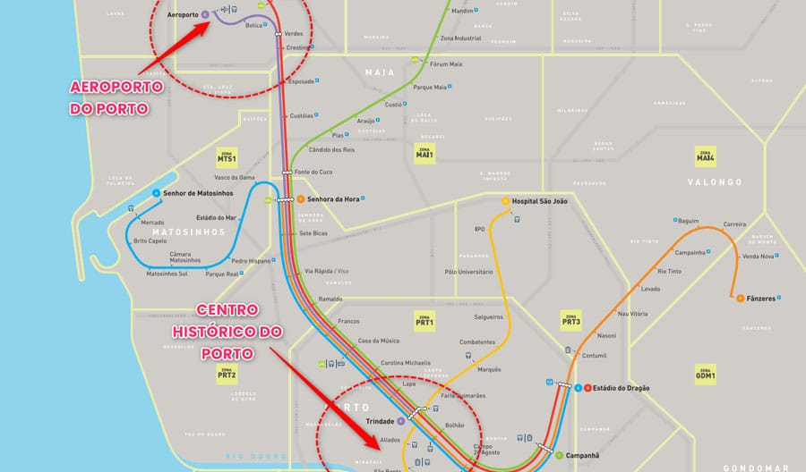 Mapa do metrô de Porto