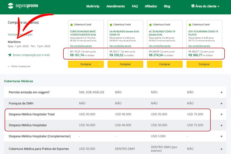 Comparativo de Planos de Seguro Viagem para Cruzeiros