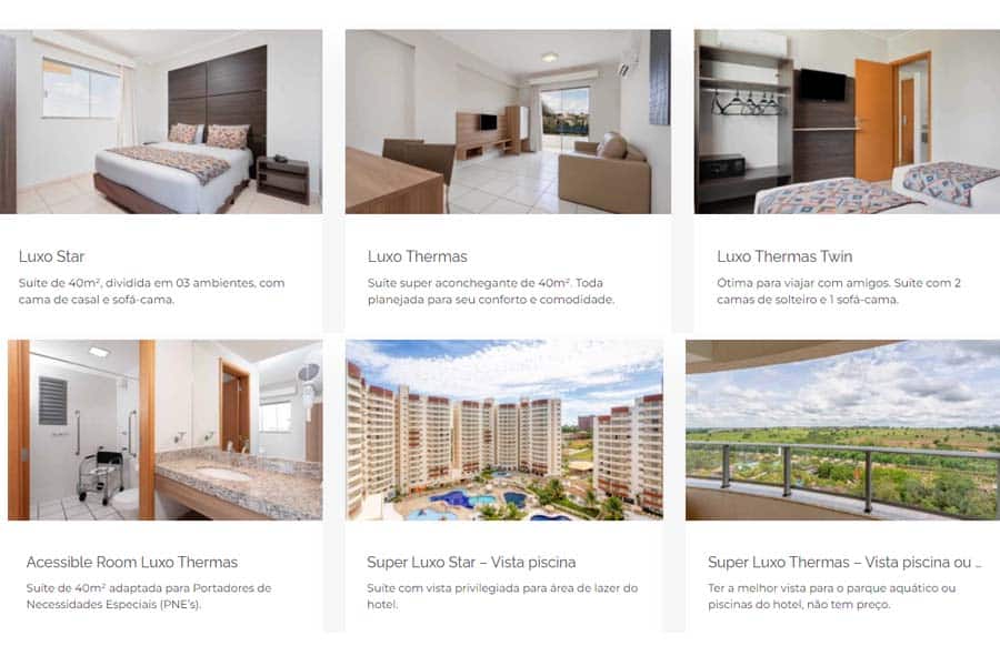 Opções de quartos no Wyndham Resort Olímpia