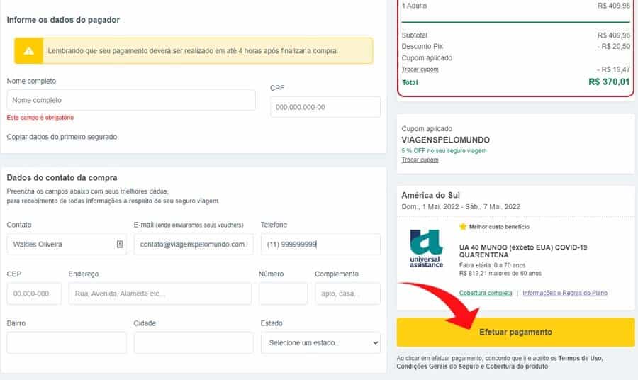 Página de finalização de compra