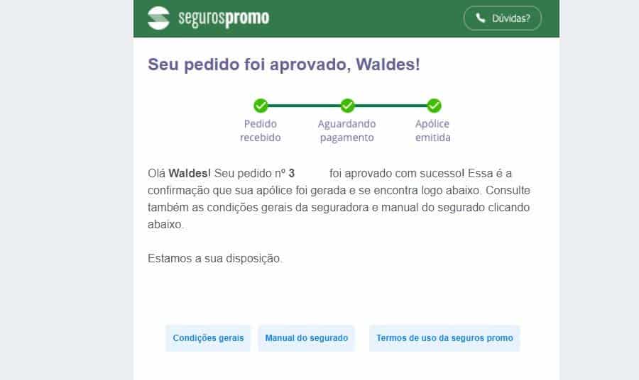 Página de confirmação de compra