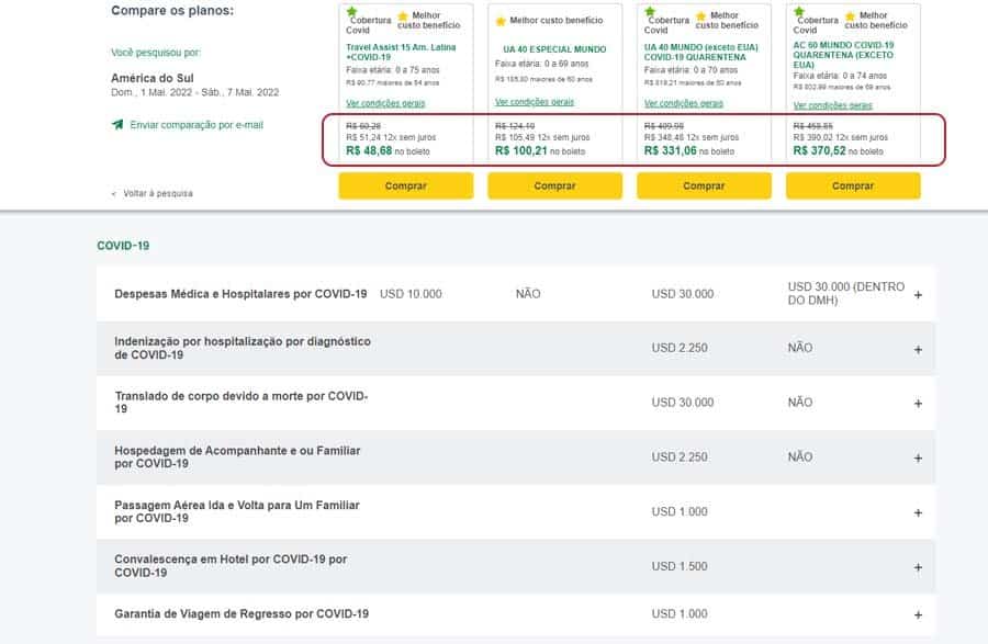 Comparativo de Seguro Viagem para Colômbia