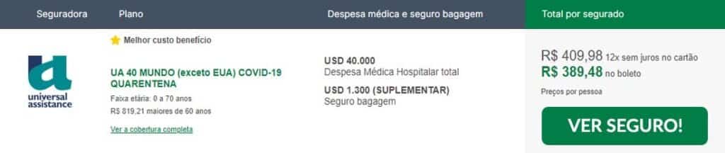 Plano com cobertura quarentena