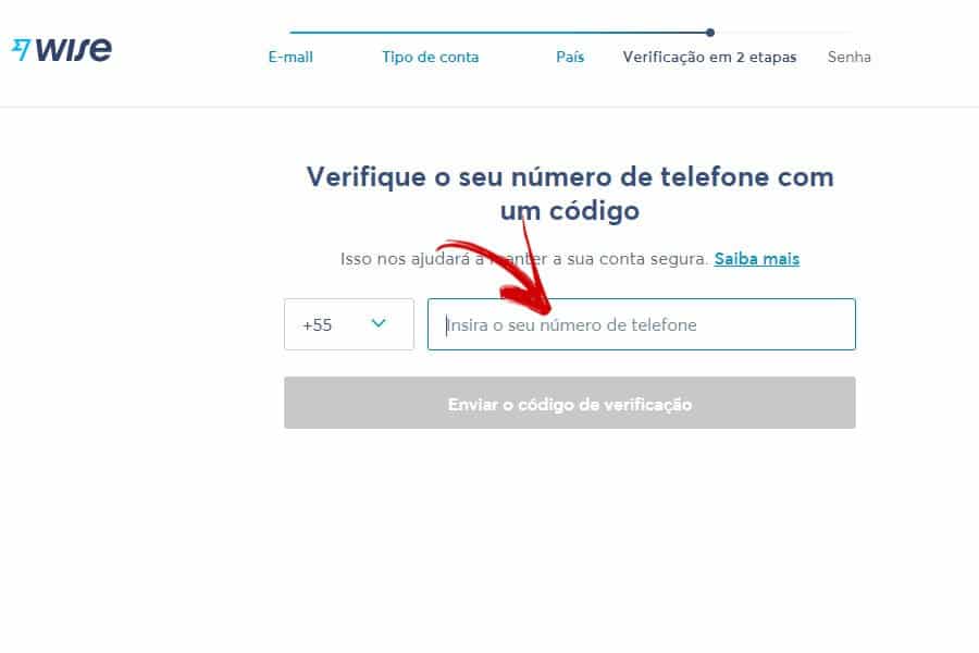 Página para validar seu telefone