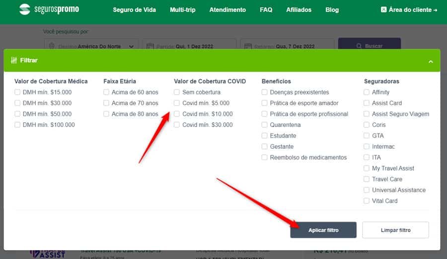 Filtro dos seguros para o México