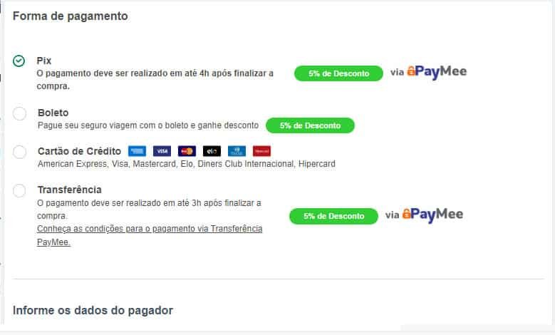 Pagamento do Seguro Viagem
