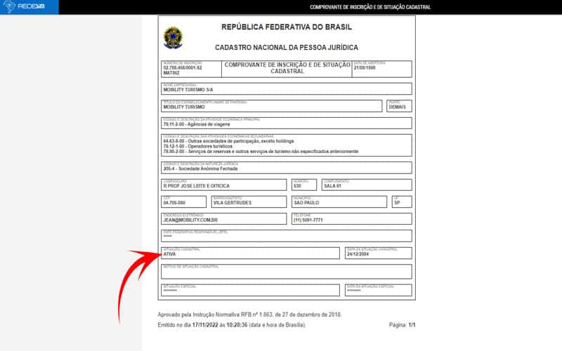 CNPJ ativo da Mobility 