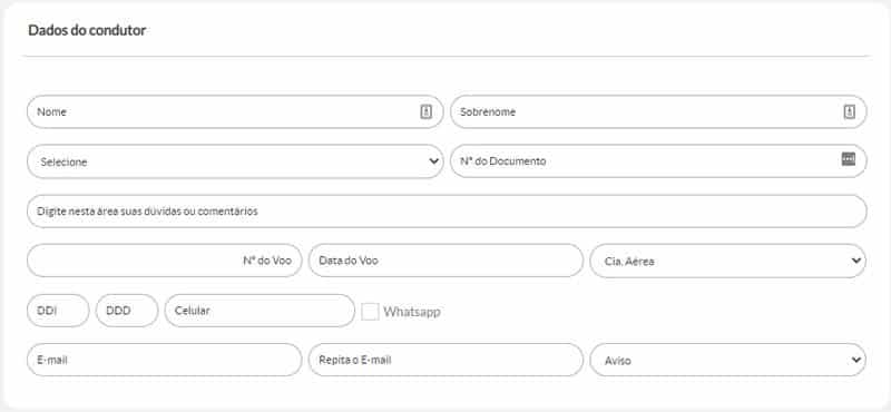 Página para informar o condutor do veículo