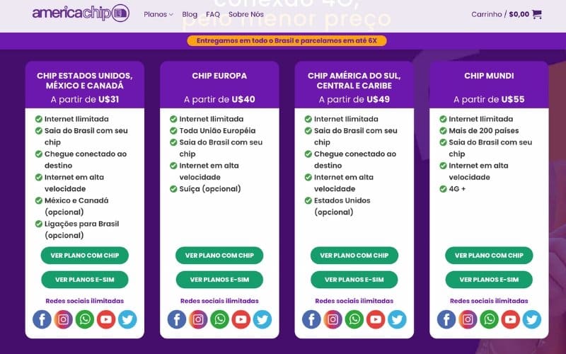 Quanto custa um chip para Colômbia