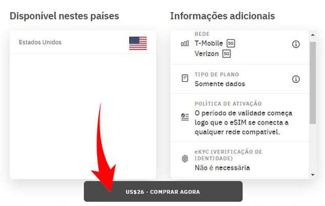 Informações sobre o eSIM Airalo Estados Unidos