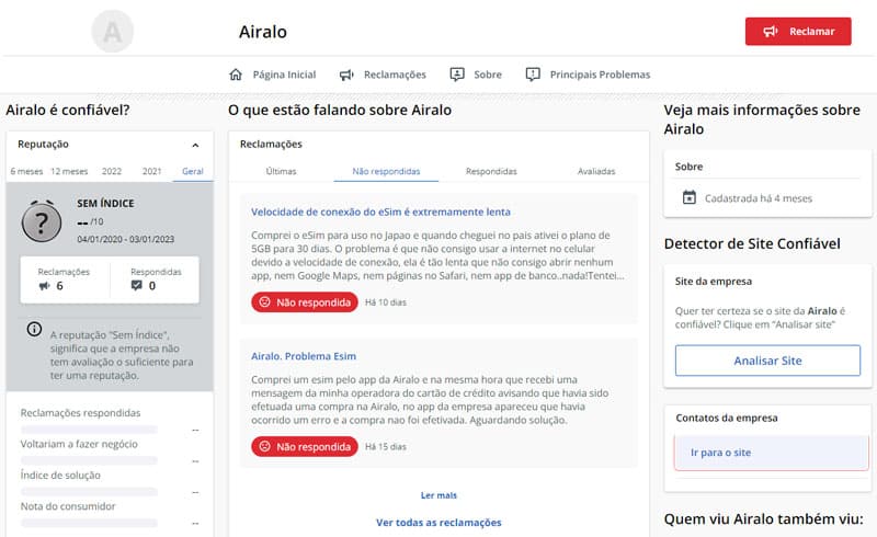 Reclame aqui da Airalo