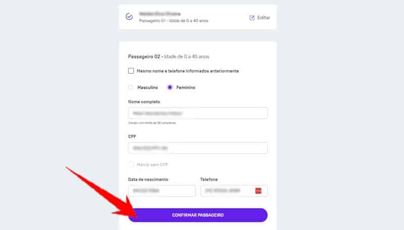 Preencher os dados dos passageiros