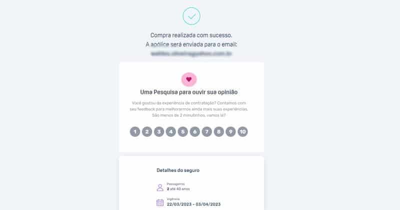 Confirmação de compra do seguro