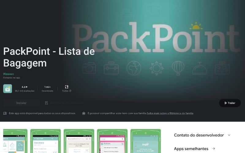Packpoint, Aplicativo para ajudar na organização da mala