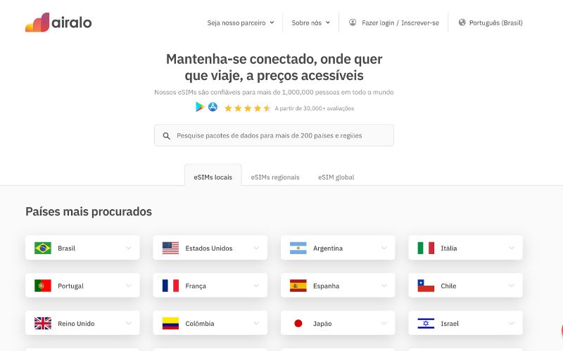 Página principal da Airalo