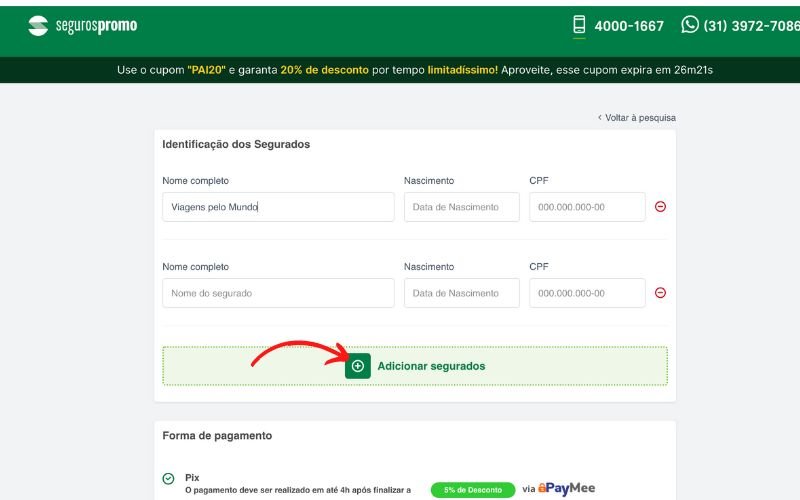 Preencher os dados do segurados que irão viajar
