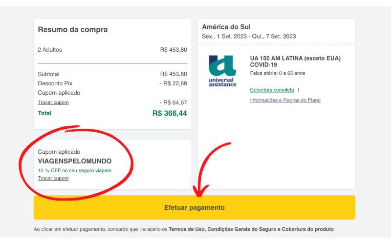 Página para finalizar o pagamento e colocar o cupom de desconto