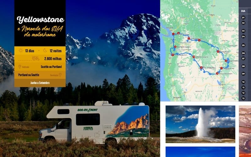 Roteiro de motorhome pelo parque Yellowstone