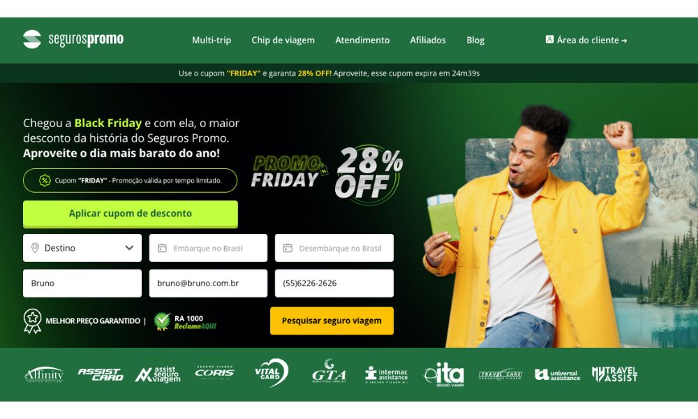 Página principal da plataforma Seguros Promo