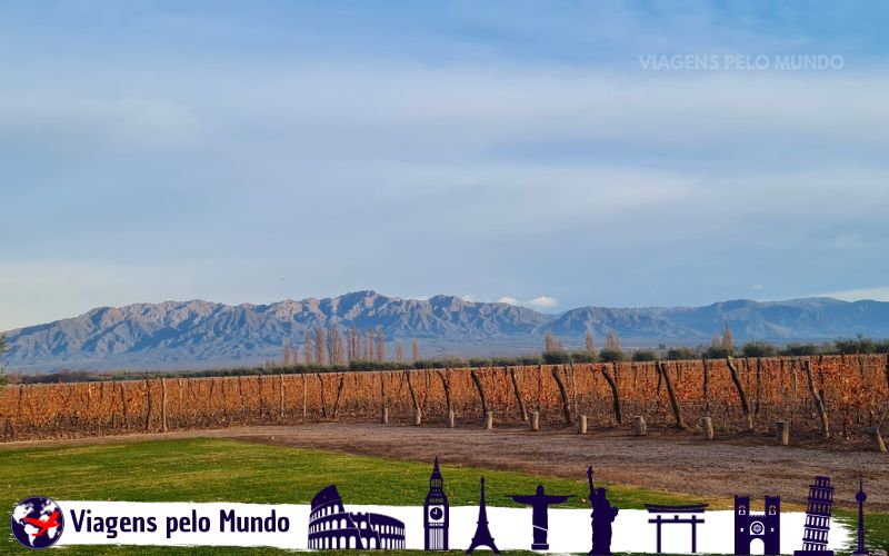 Vista das cordilheira dos andes da Bodega Vistalba