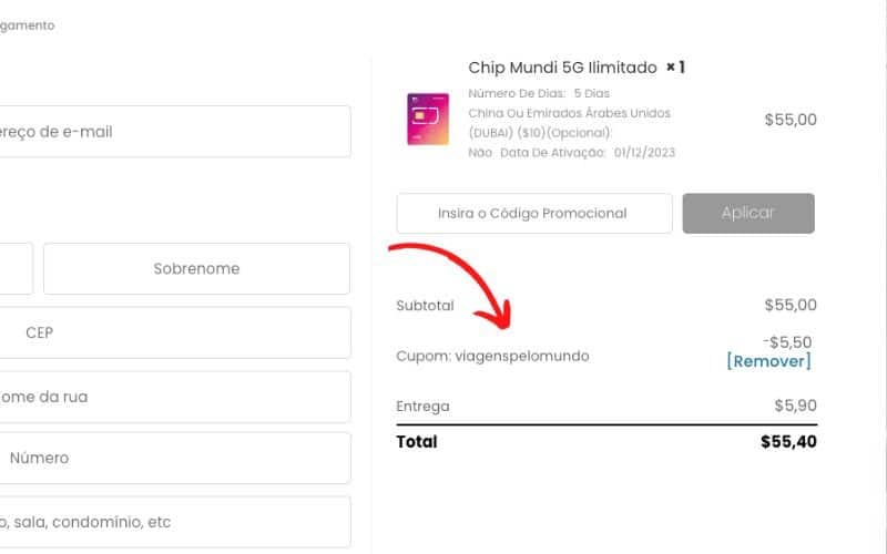 Página de pagamento da America Chip