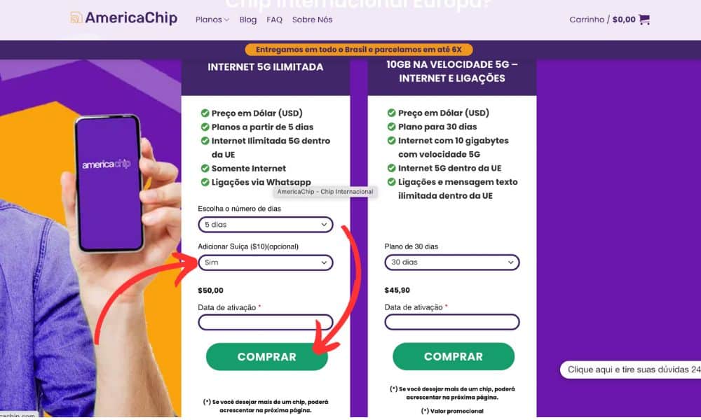 Página para adicionar o número de dias e data da viagem