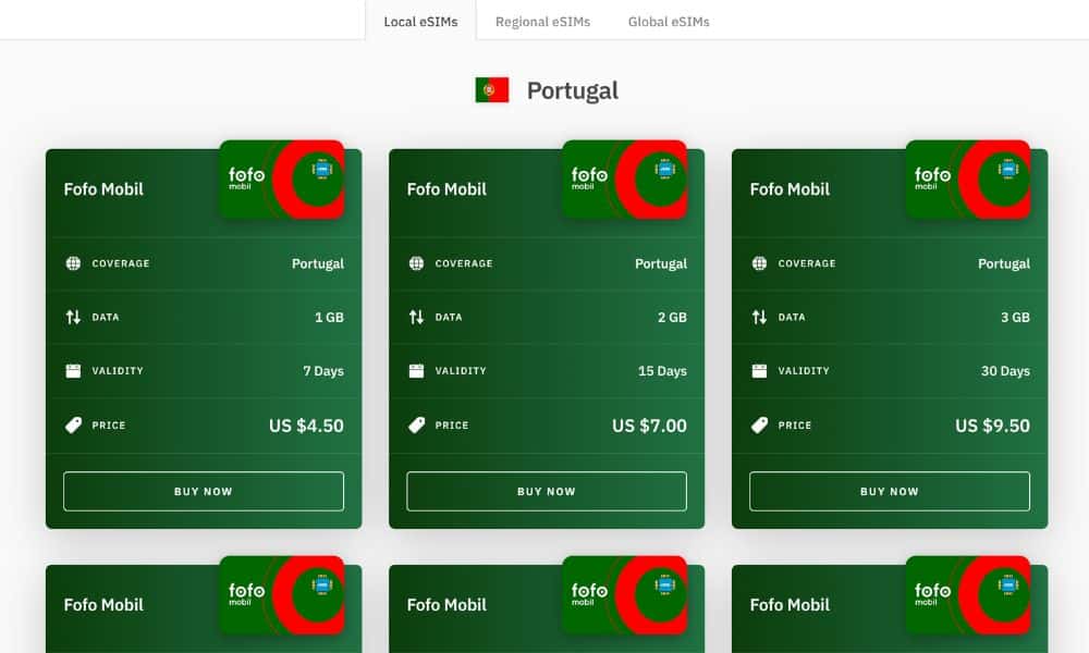 eSim para Portugal disponíveis para comprar no site da Airalo