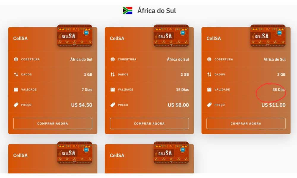 eSim disponíveis da Airalo para África do Sul