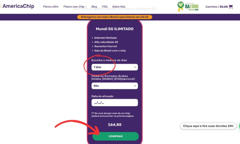 Descrição do chip mundi para comprar na America Chip