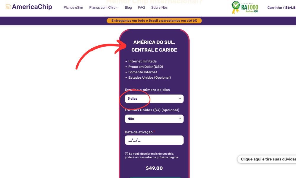 Descrição do chip para o Caribe para comprar na America Chip