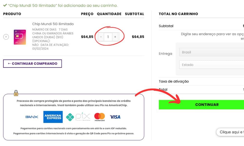 Escolha a quantidade de chip para usar na Tailândia