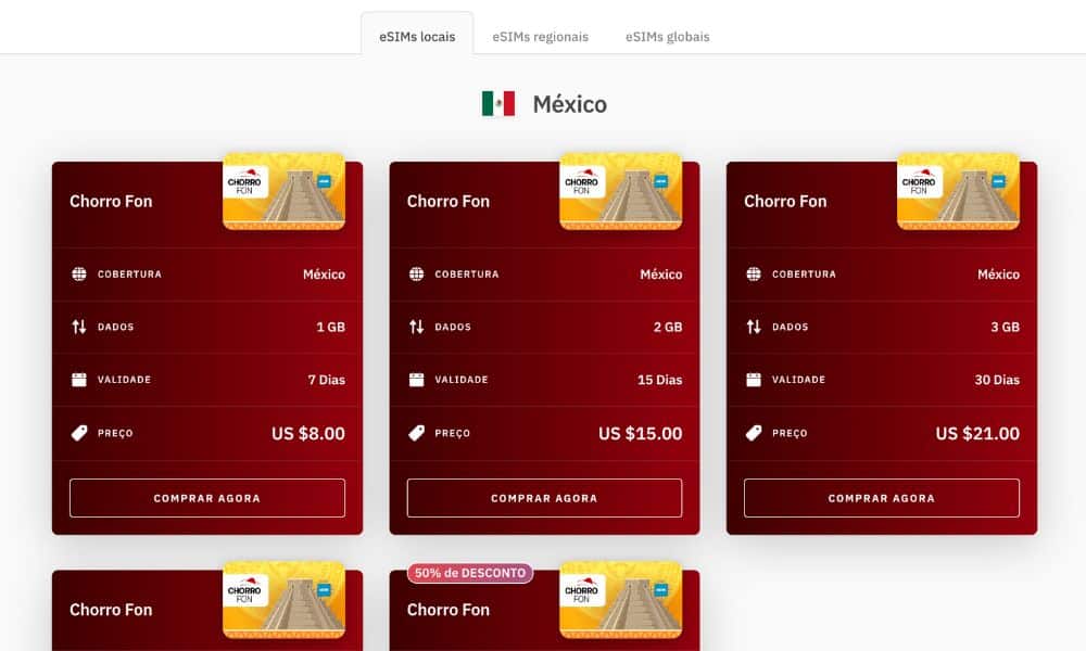eSim disponíveis da Airalo para o México