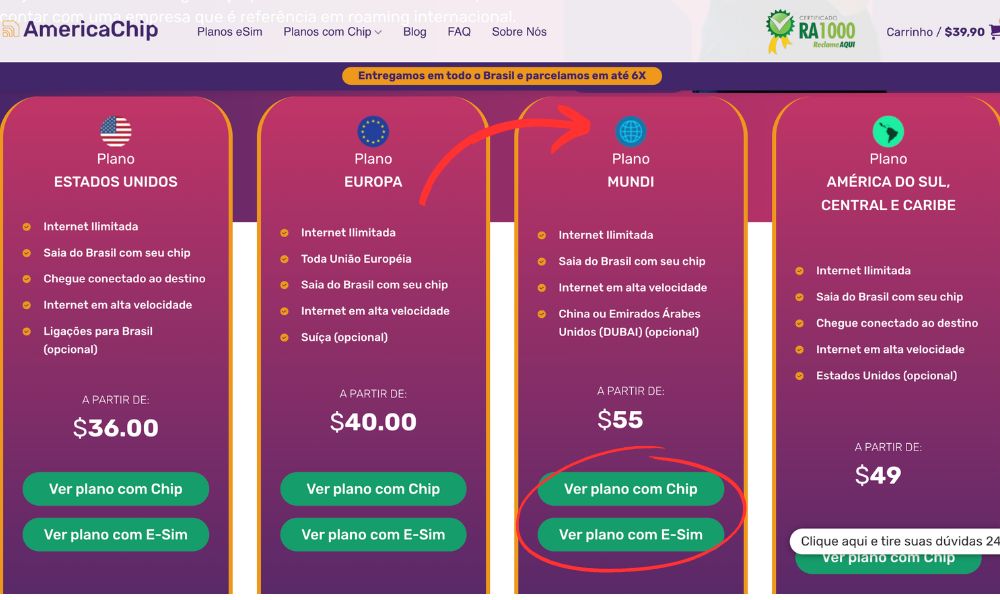 Página principal da America Chip